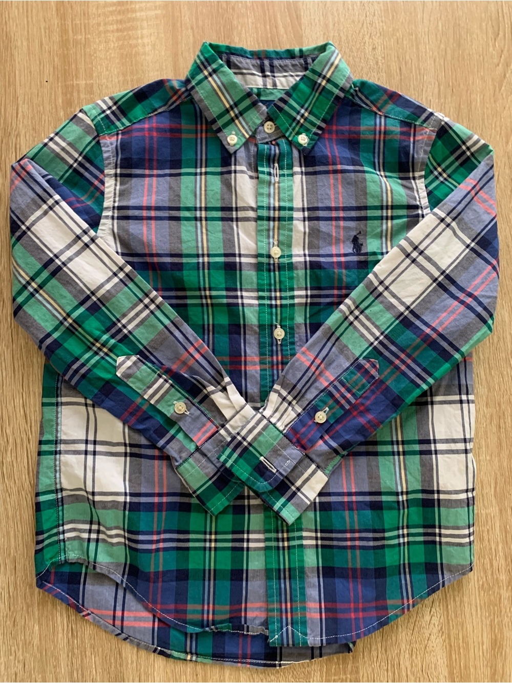 Polo by Ralph Lauren Green, Blue & White Plaid Button-Down Shirt